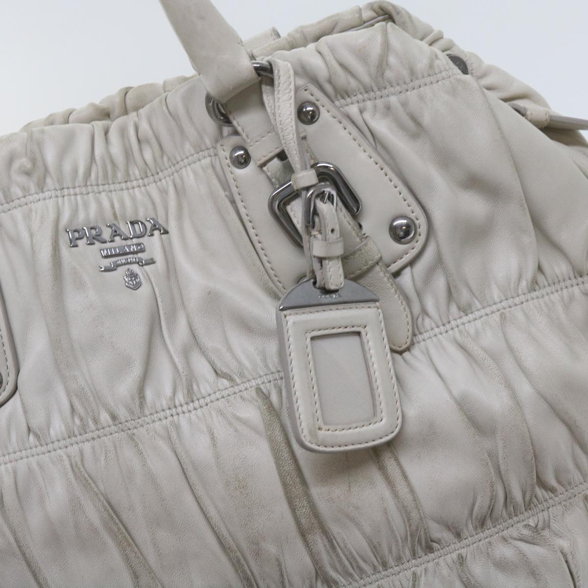 PRADA Hand Bag Leather 2way White Auth bs11083