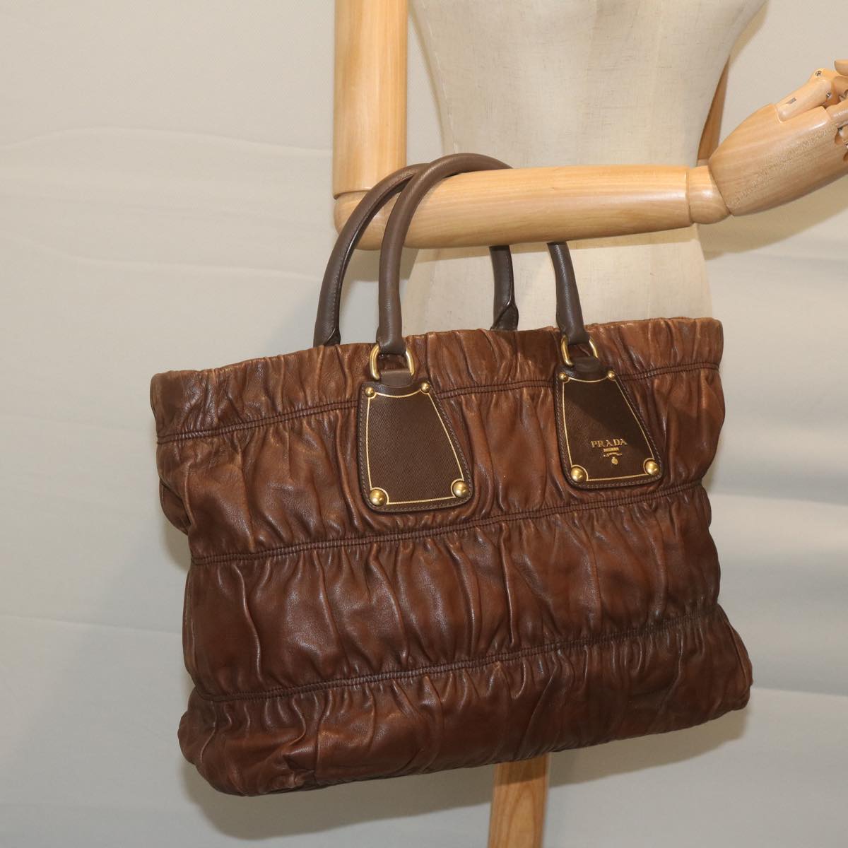 PRADA Hand Bag Leather Brown Auth bs11123