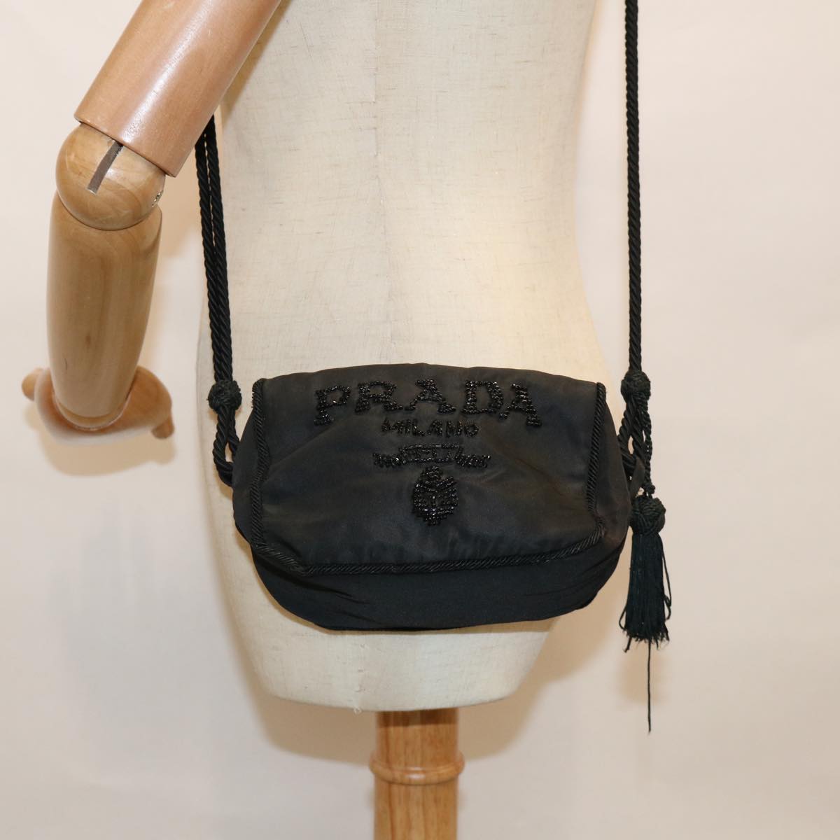 PRADA Shoulder Bag Nylon Black Auth bs11129