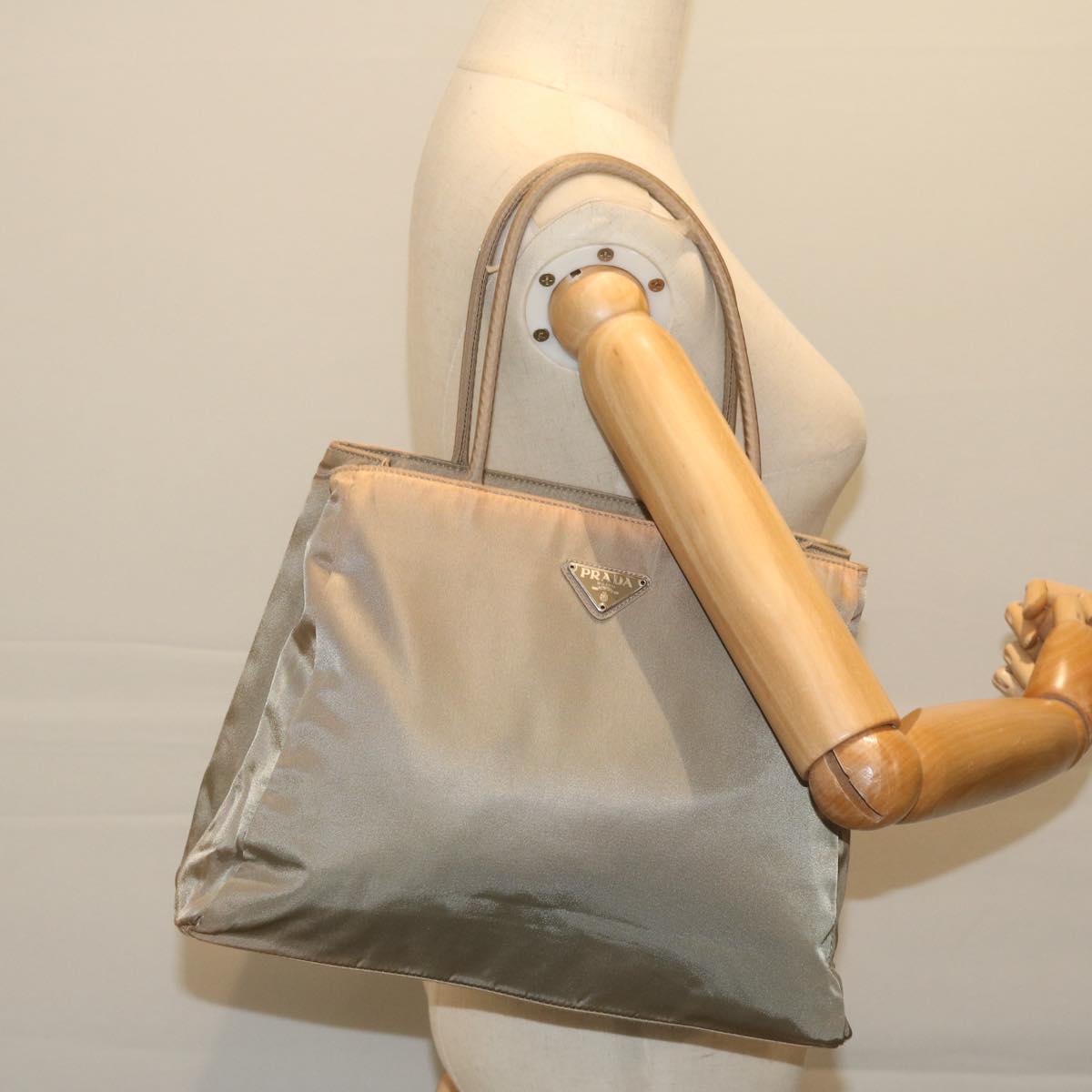 PRADA Shoulder Bag Nylon Khaki Auth bs11158