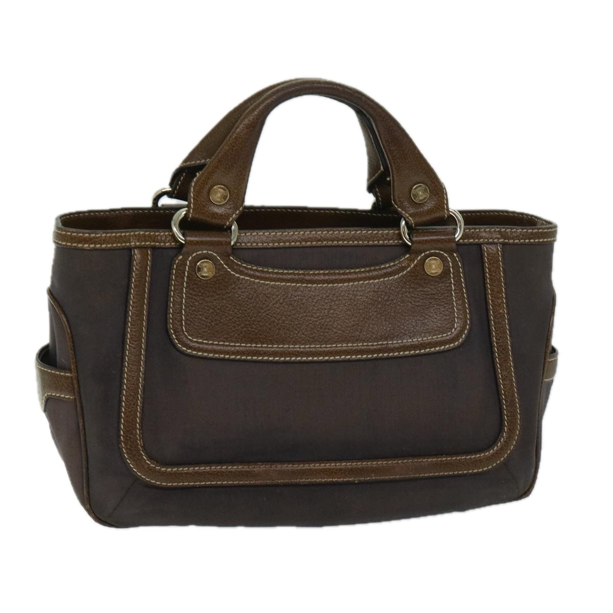 CELINE Hand Bag Canvas Brown Auth bs11179