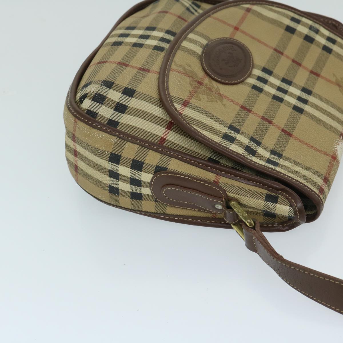 Burberrys Nova Check Shoulder Bag PVC Leather Beige Auth bs11180