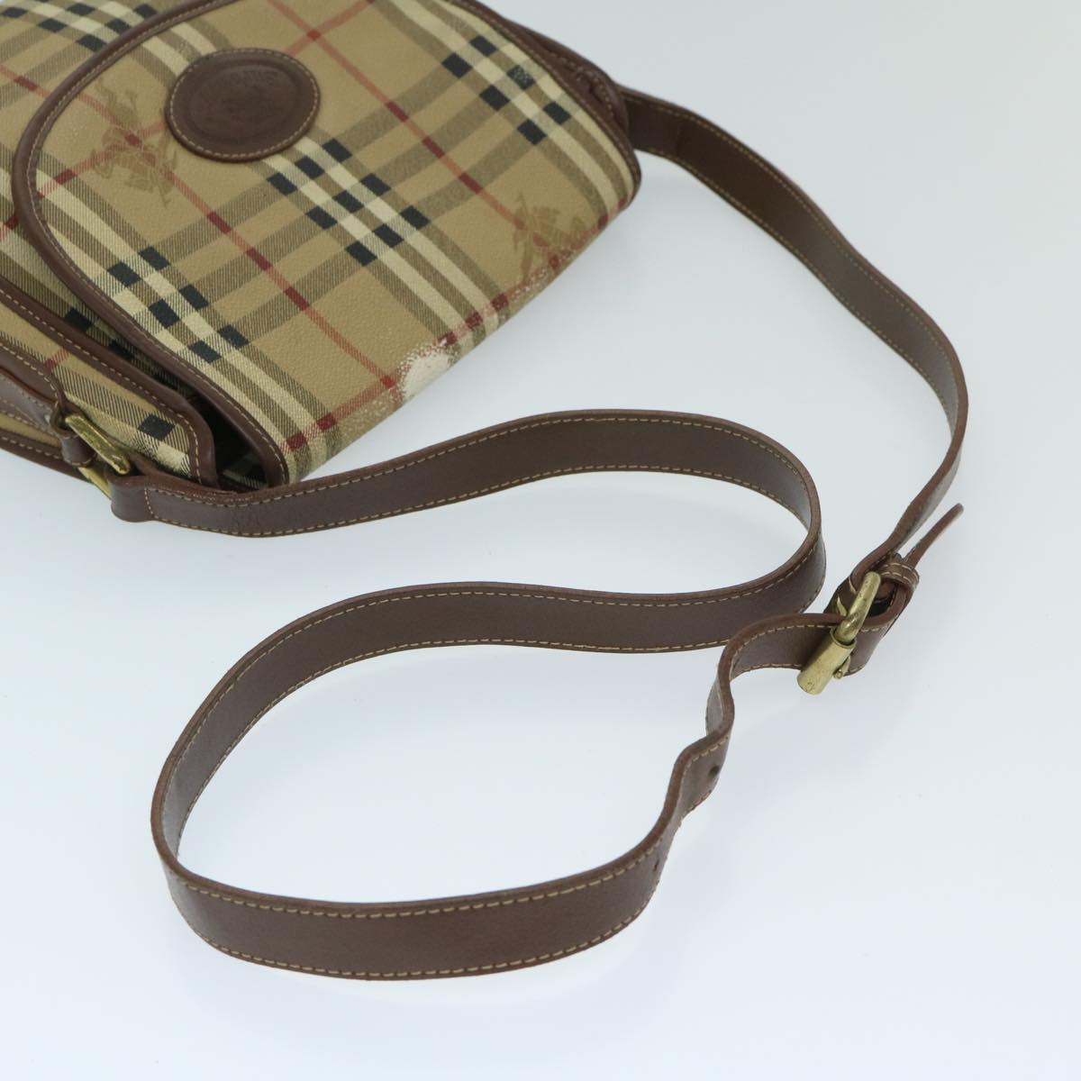 Burberrys Nova Check Shoulder Bag PVC Leather Beige Auth bs11180