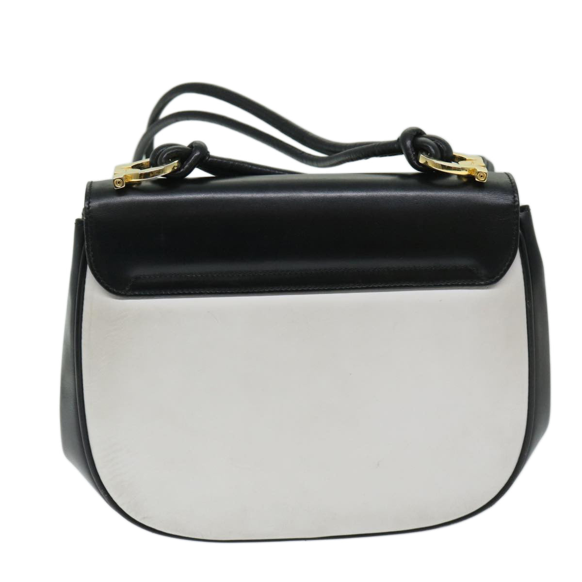 Salvatore Ferragamo Shoulder Bag Leather White Black Auth bs11184 - 0