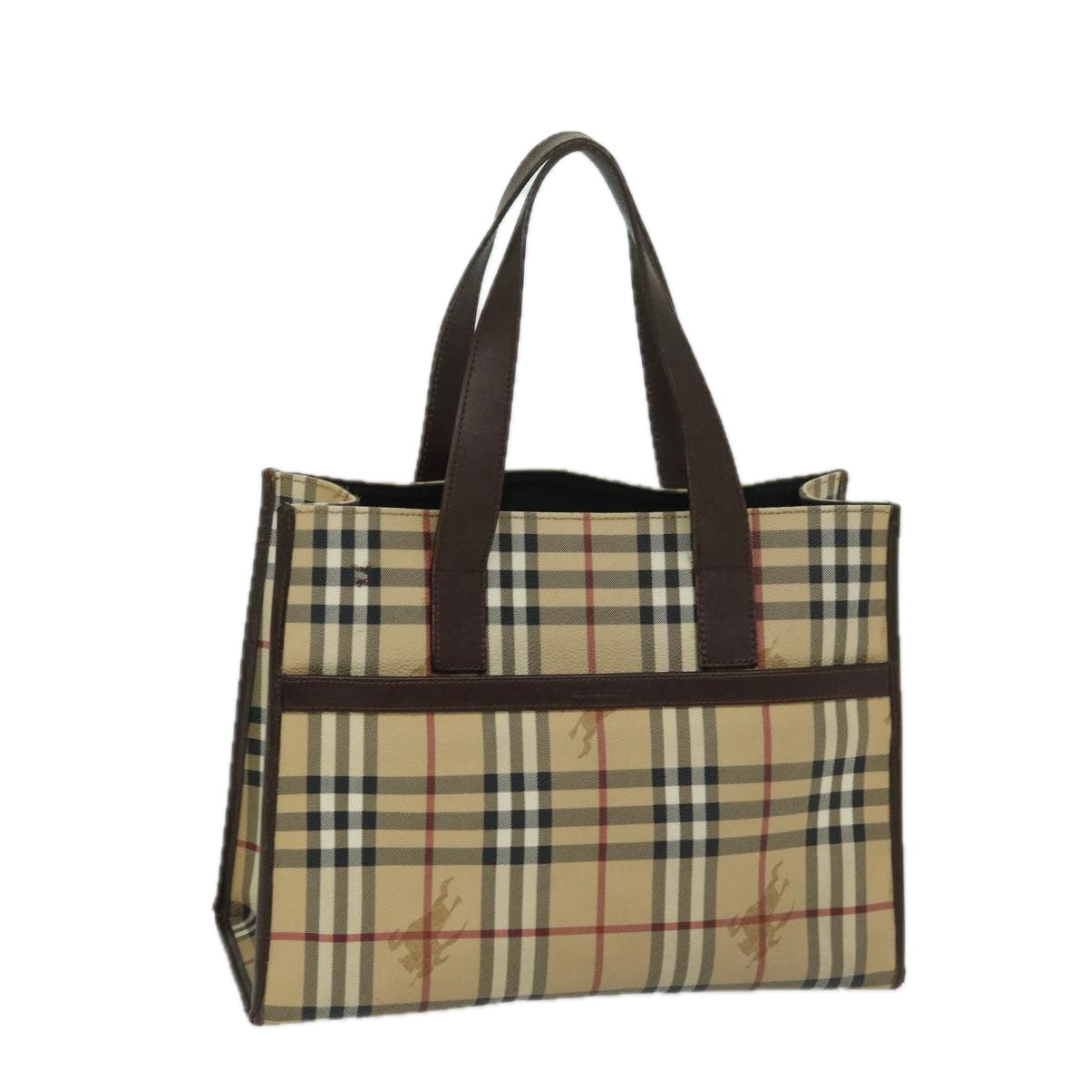 BURBERRY Nova Check Tote Bag PVC Leather Beige Auth bs11192