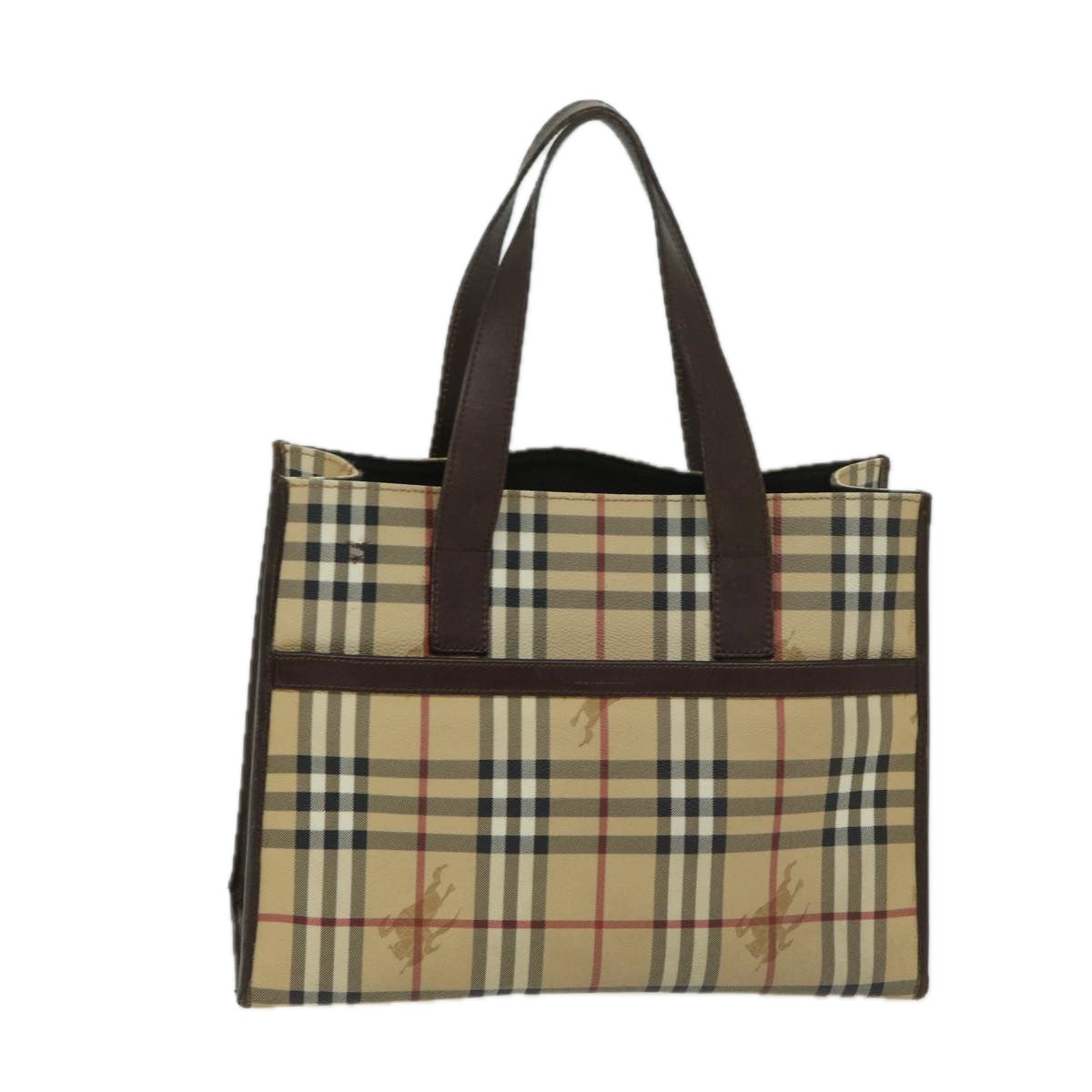 BURBERRY Nova Check Tote Bag PVC Leather Beige Auth bs11192