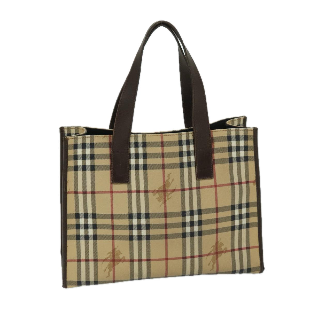 BURBERRY Nova Check Tote Bag PVC Leather Beige Auth bs11192 - 0