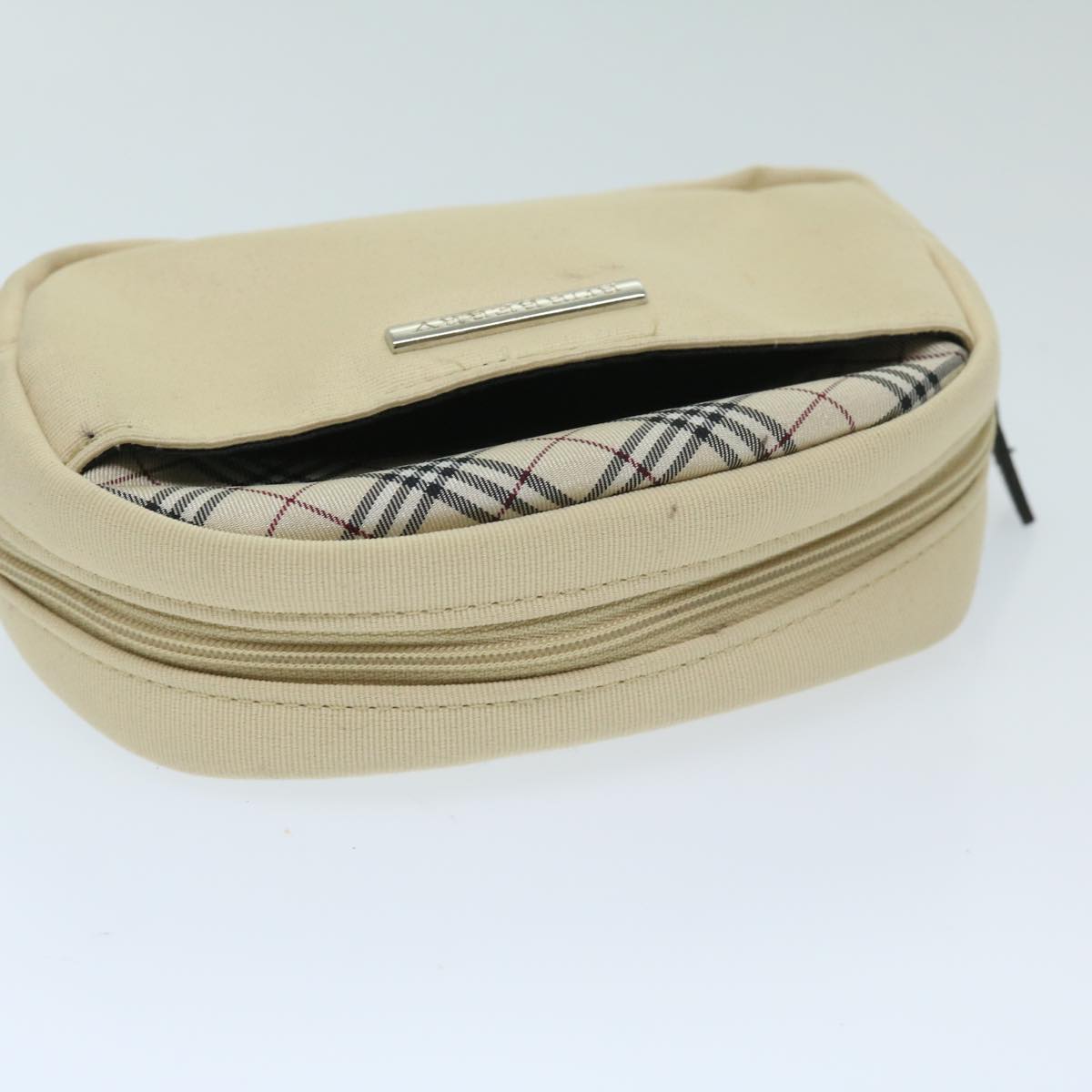 BURBERRY Nova Check Pouch Nylon 4Set Green Beige Auth bs11215