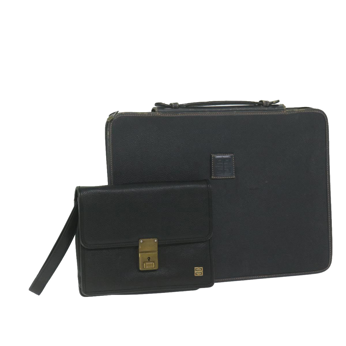 GIVENCHY Clutch Business Bag Leather 2Set Black Auth bs11229 - 0