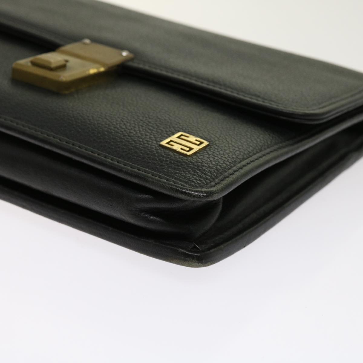 GIVENCHY Clutch Business Bag Leather 2Set Black Auth bs11229