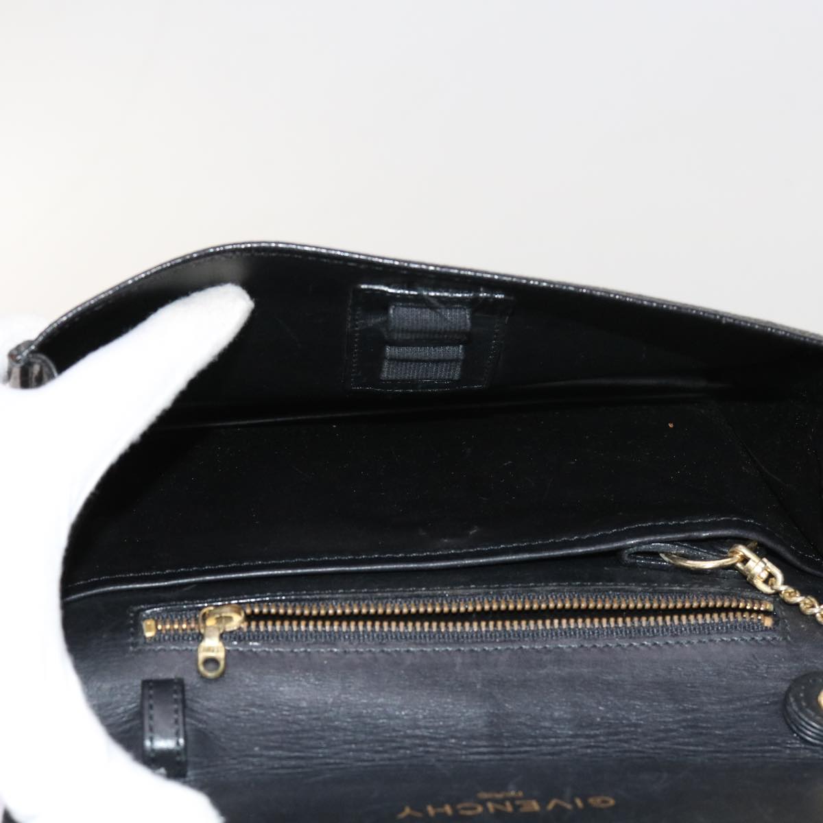 GIVENCHY Clutch Business Bag Leather 2Set Black Auth bs11229