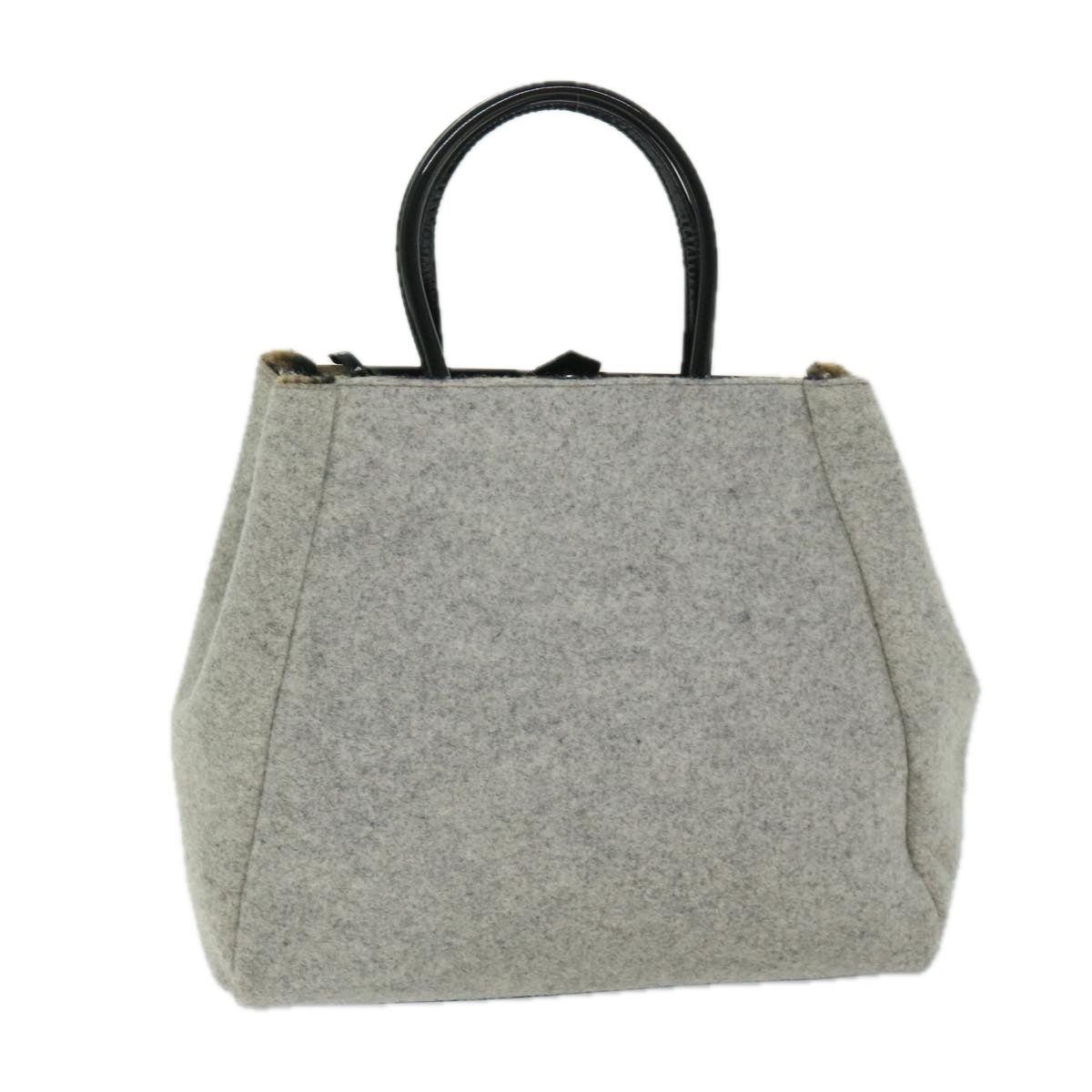 FENDI Hand Bag Wool Gray Auth bs11233