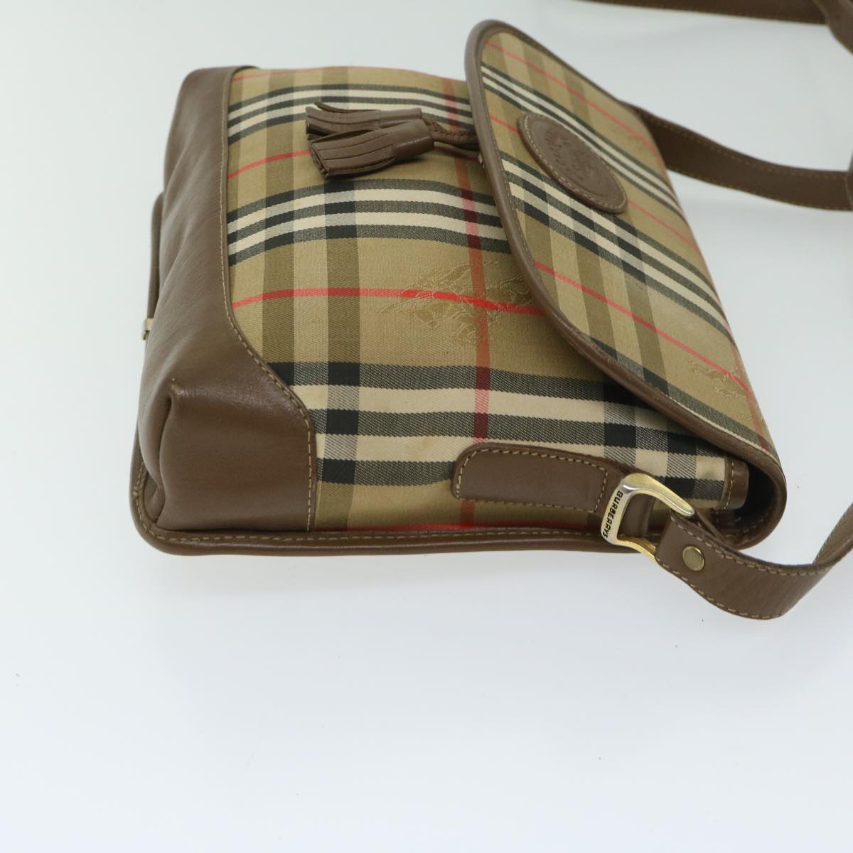 Burberrys Nova Check Shoulder Bag Nylon Canvas Beige Auth bs11256