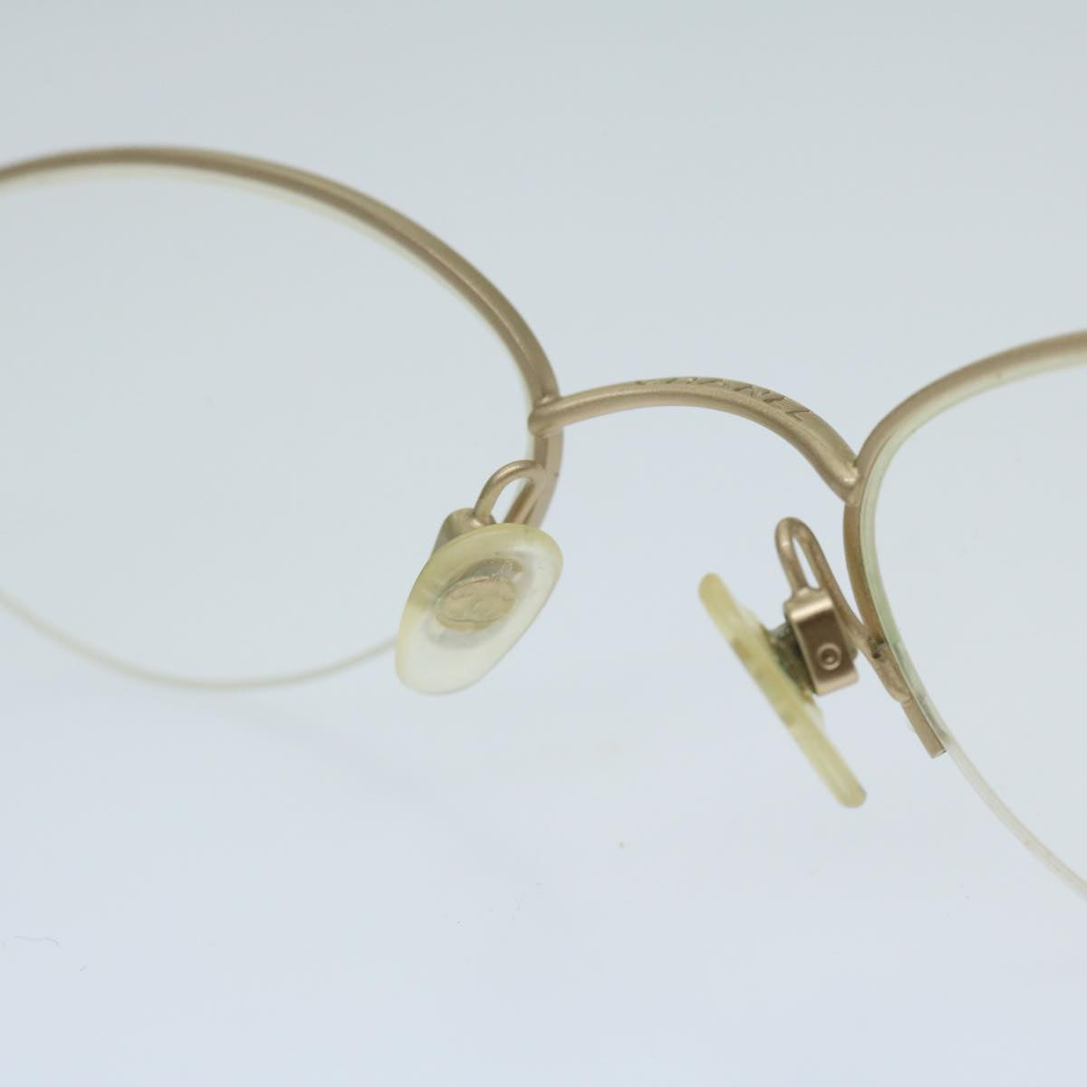 CHANEL Glasses metal Beige CC Auth bs11257