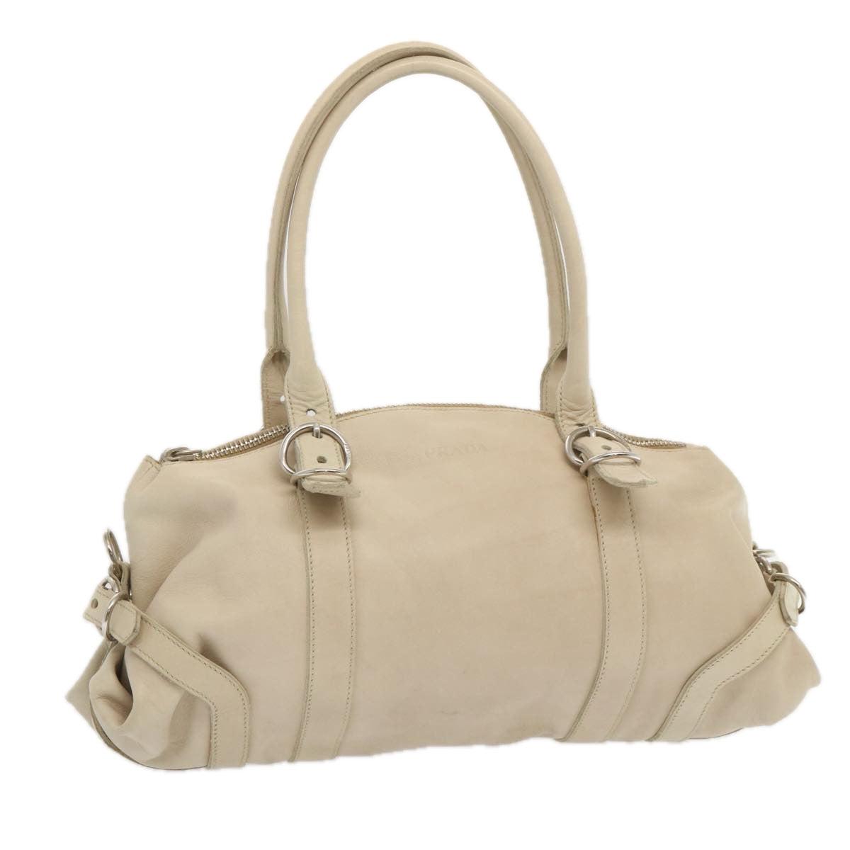 PRADA Shoulder Bag Leather Beige Auth bs11264