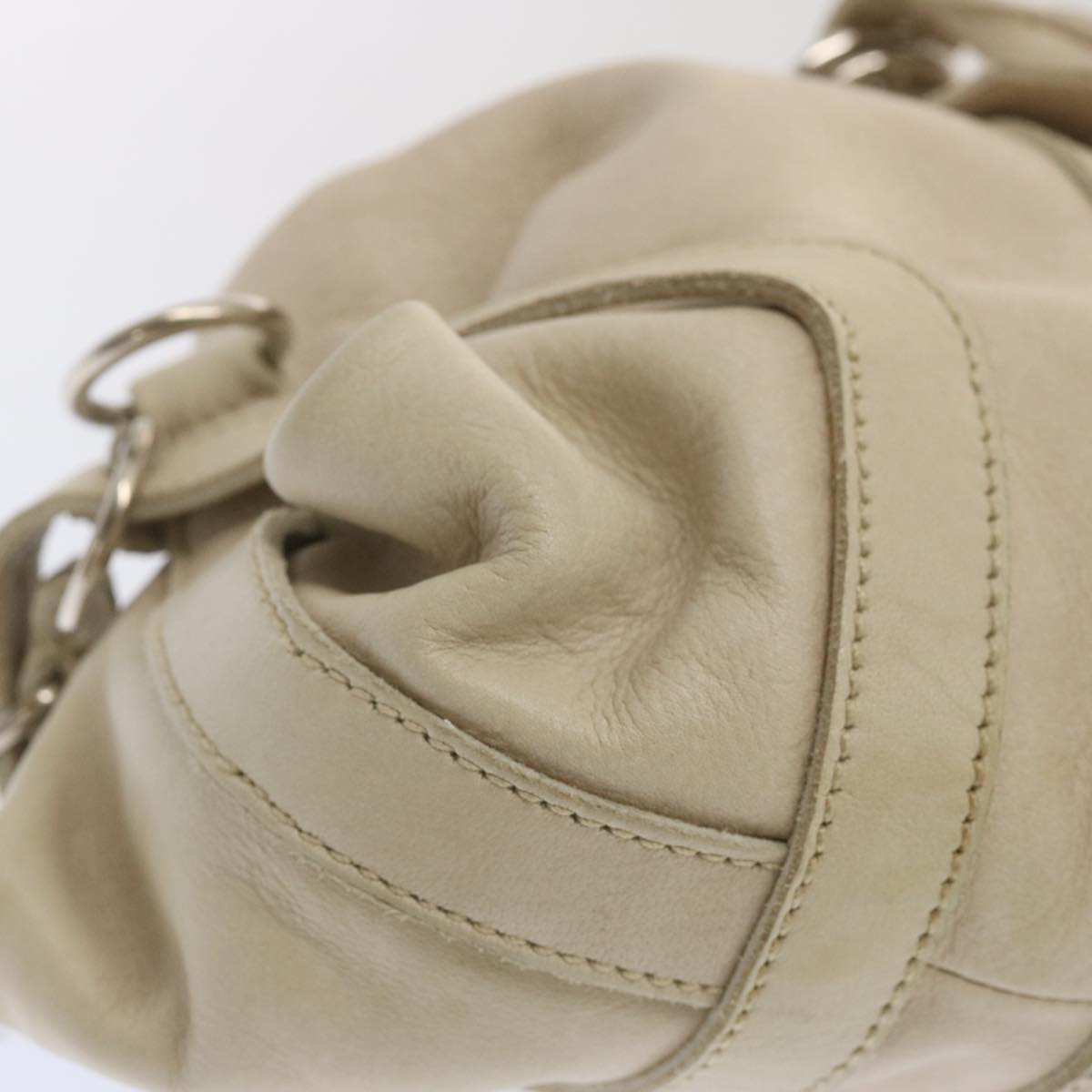 PRADA Shoulder Bag Leather Beige Auth bs11264