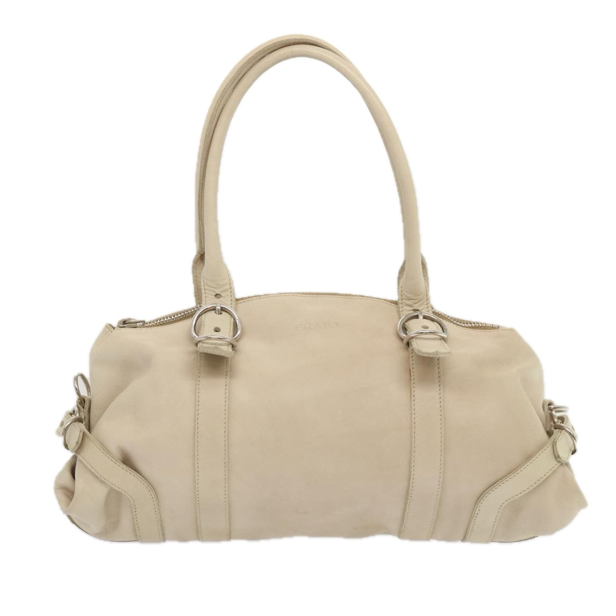 PRADA Shoulder Bag Leather Beige Auth bs11264