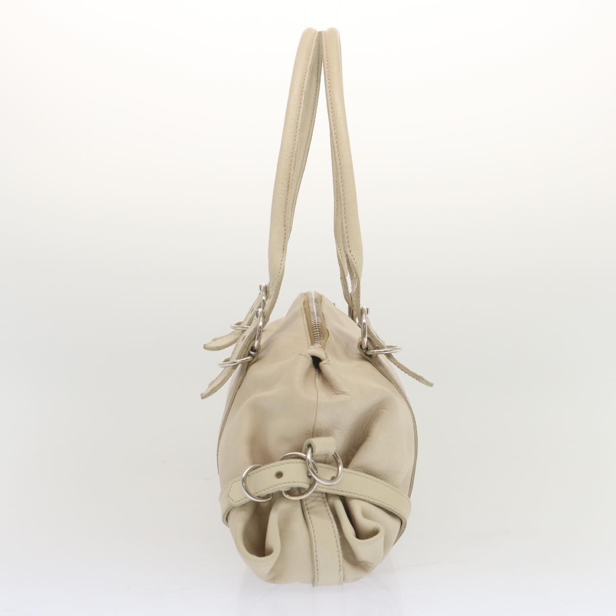 PRADA Shoulder Bag Leather Beige Auth bs11264