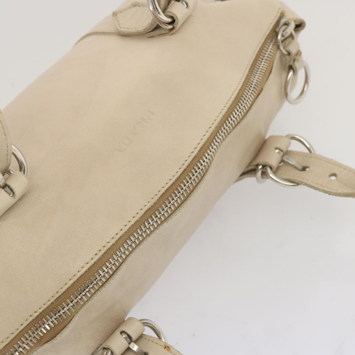 PRADA Shoulder Bag Leather Beige Auth bs11264