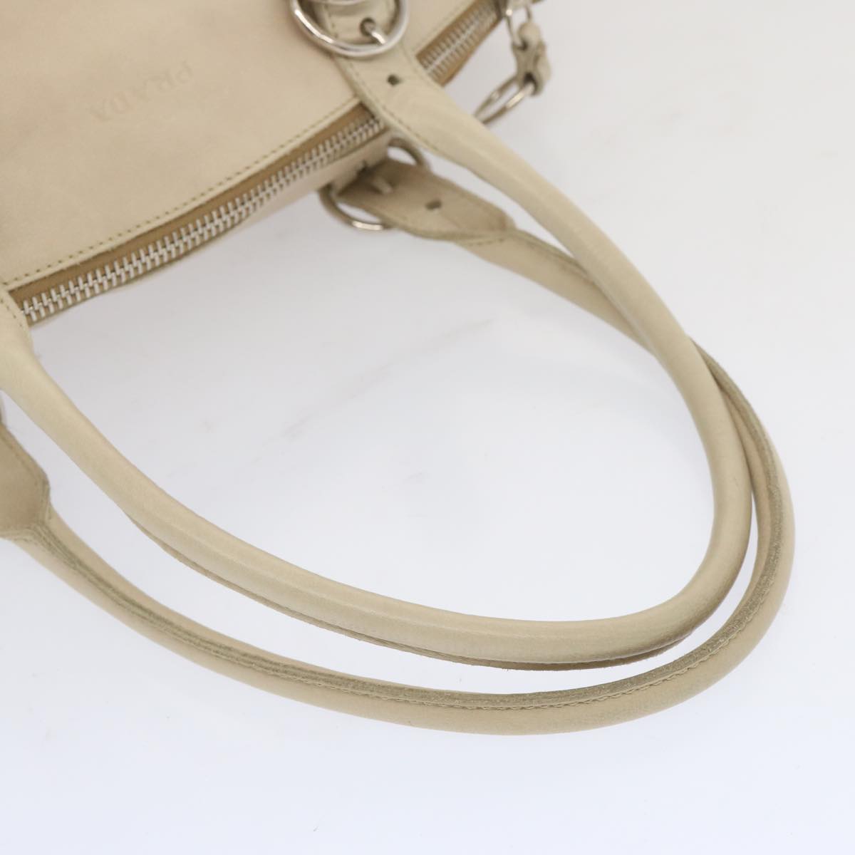 PRADA Shoulder Bag Leather Beige Auth bs11264