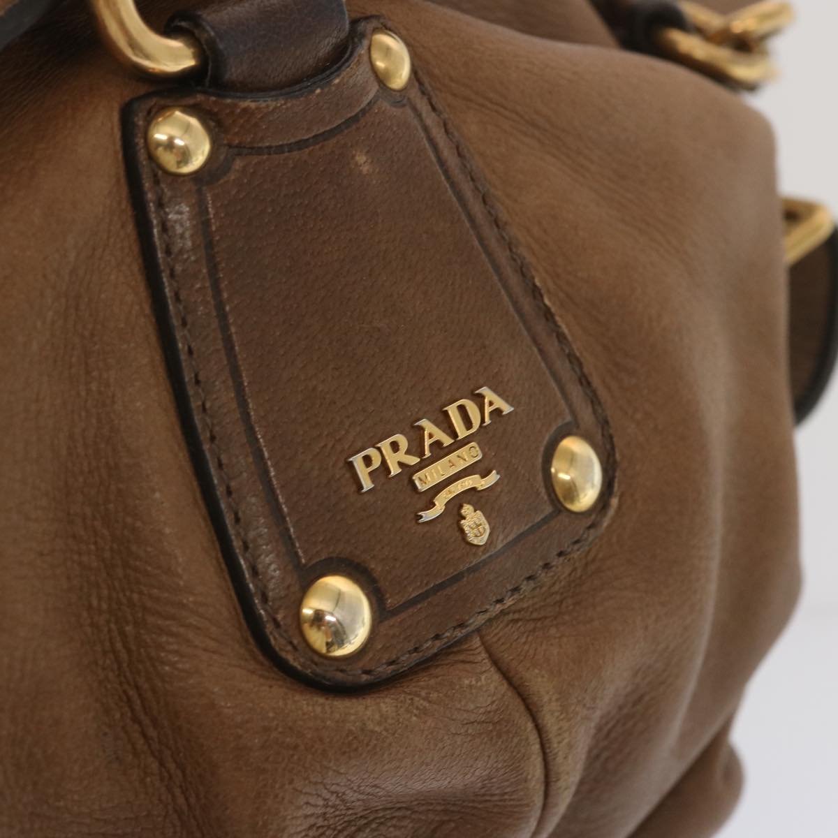 PRADA Shoulder Bag Leather 2way Brown Auth bs11266