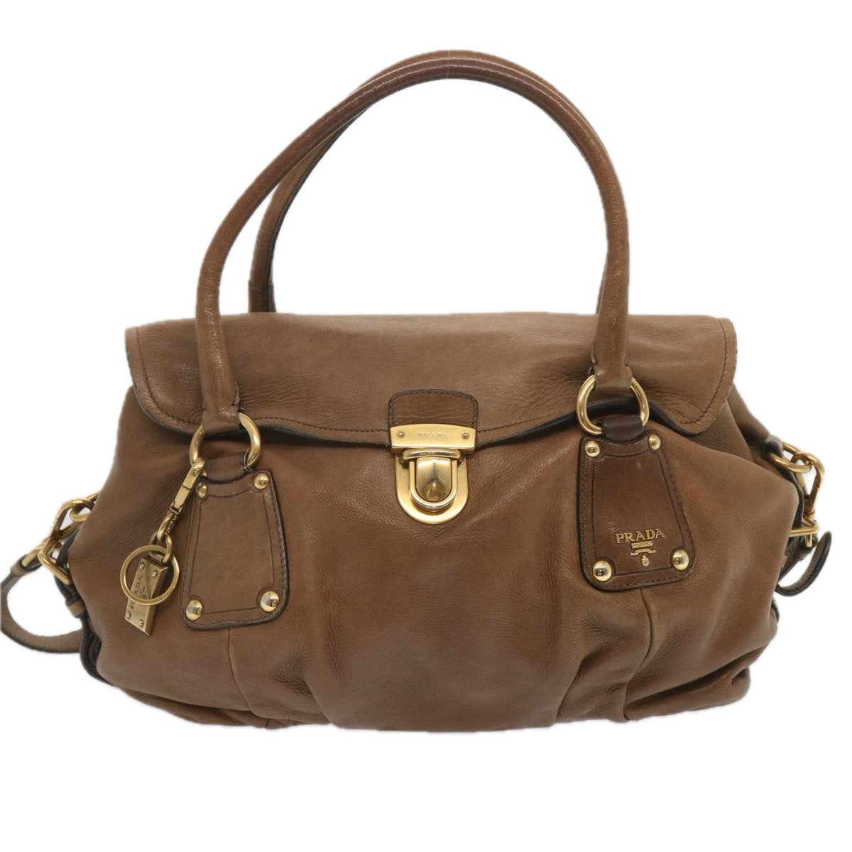 PRADA Shoulder Bag Leather 2way Brown Auth bs11266