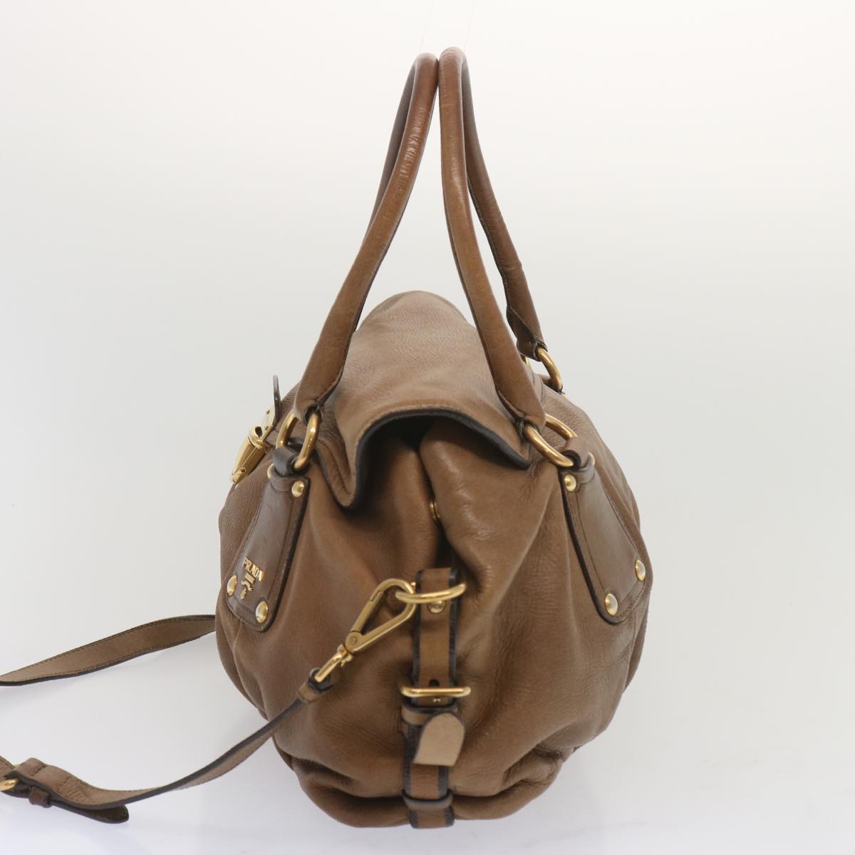 PRADA Shoulder Bag Leather 2way Brown Auth bs11266