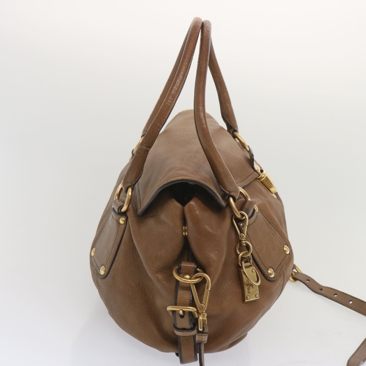 PRADA Shoulder Bag Leather 2way Brown Auth bs11266