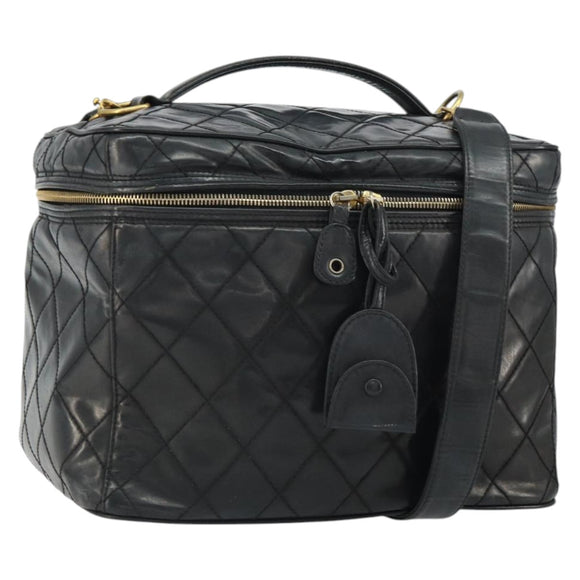 CHANEL Vanity Hand Bag Patent leather 2way Black CC Auth bs11283