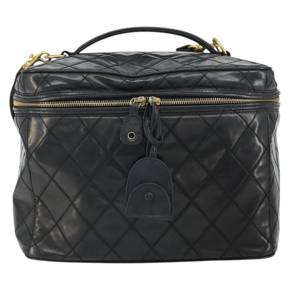 CHANEL Vanity Hand Bag Patent leather 2way Black CC Auth bs11283