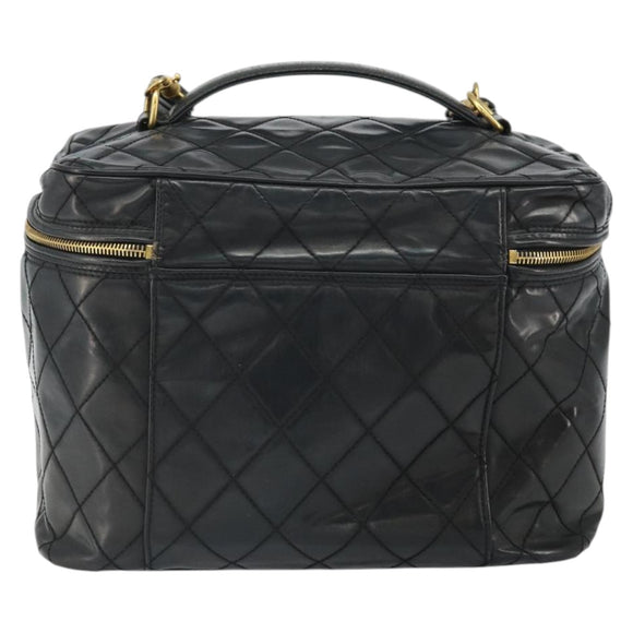CHANEL Vanity Hand Bag Patent leather 2way Black CC Auth bs11283