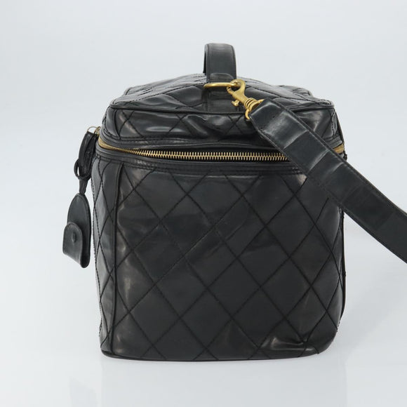 CHANEL Vanity Hand Bag Patent leather 2way Black CC Auth bs11283