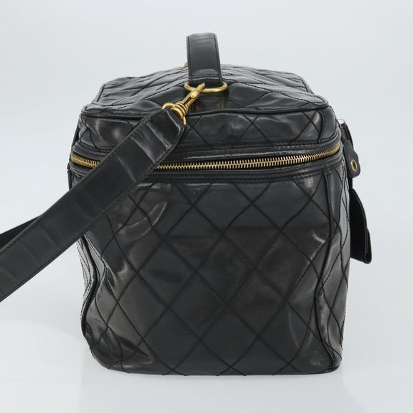 CHANEL Vanity Hand Bag Patent leather 2way Black CC Auth bs11283
