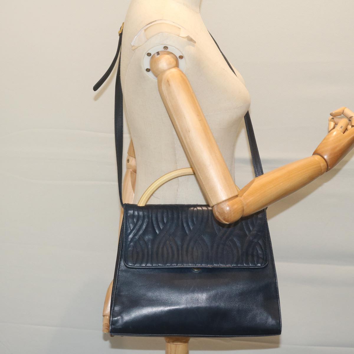 FENDI Hand Bag Leather Navy Auth bs11310