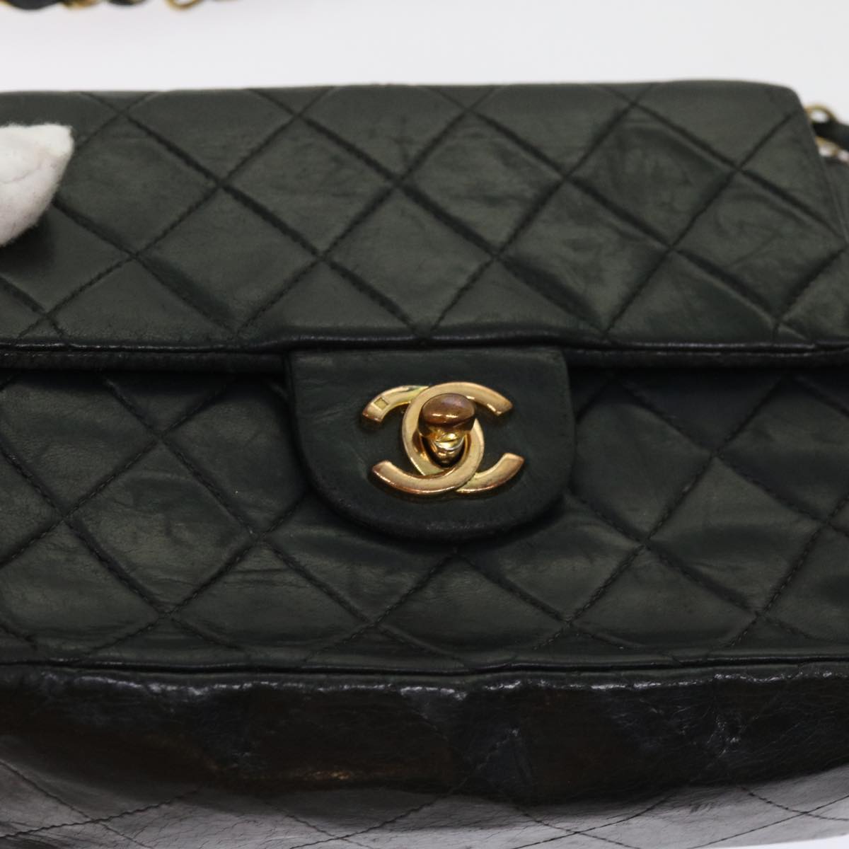 CHANEL Matelasse Chain Shoulder Bag Lamb Skin Black CC Auth bs11316