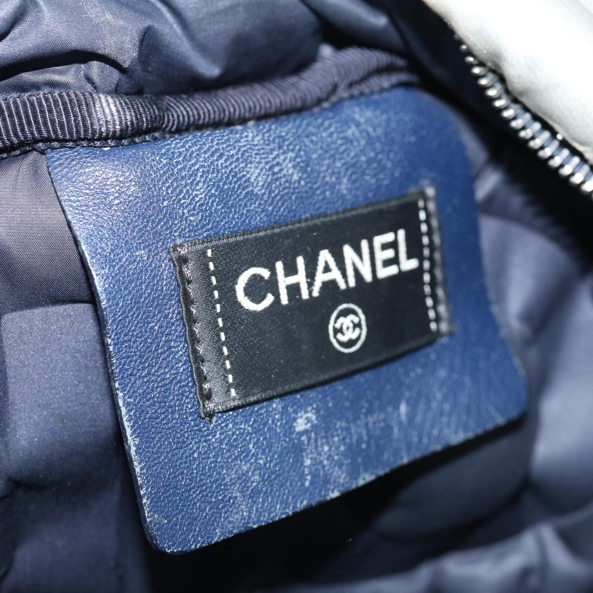CHANEL Backpack Patent leather Silver CC Auth bs11323