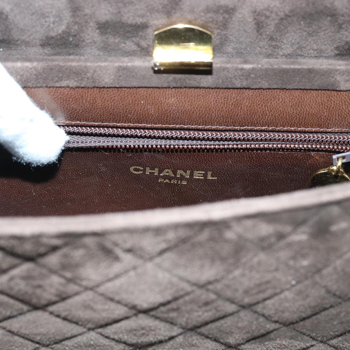 CHANEL Chain Shoulder Bag Suede Brown CC Auth bs11328