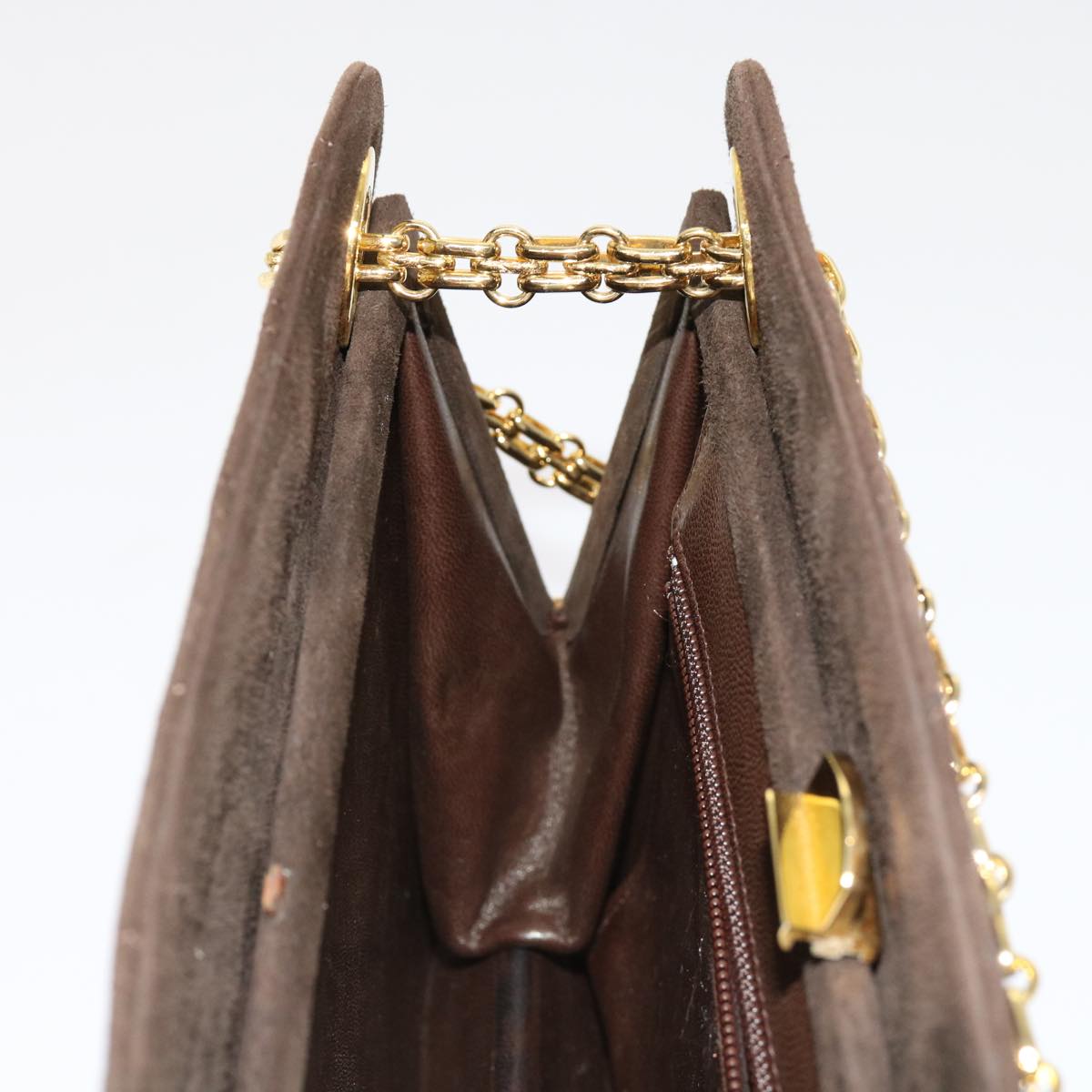 CHANEL Chain Shoulder Bag Suede Brown CC Auth bs11328