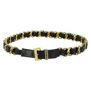 CHANEL Belt Leather 25.6""-27.6"" Gold Tone Black CC Auth bs11333-1