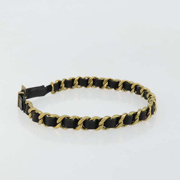 CHANEL Belt Leather 25.6""-27.6"" Gold Tone Black CC Auth bs11333