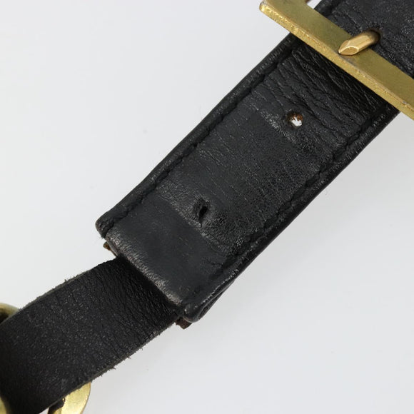 CHANEL Belt Leather 25.6""-27.6"" Gold Tone Black CC Auth bs11333