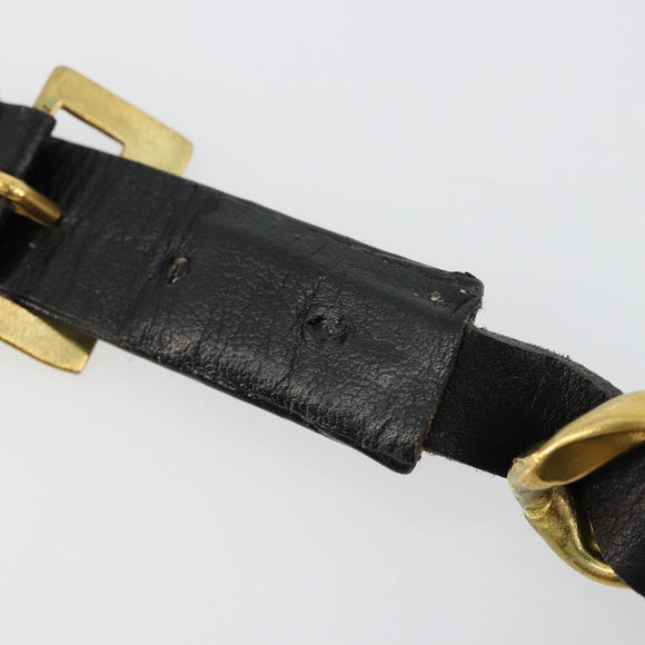 CHANEL Belt Leather 25.6""-27.6"" Gold Tone Black CC Auth bs11333