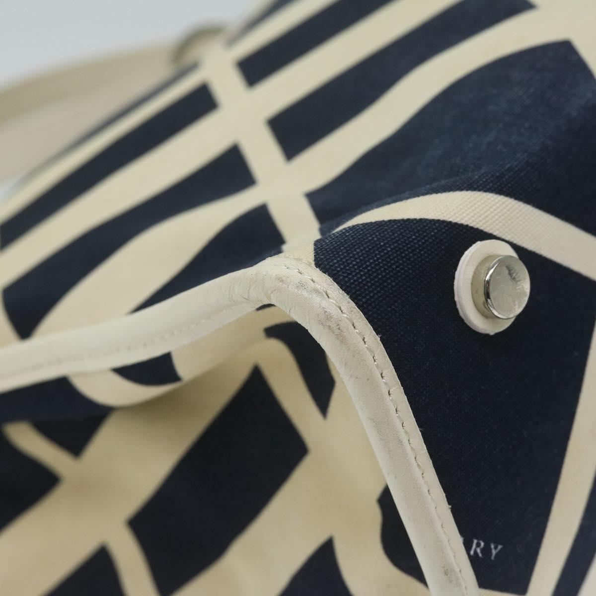 BURBERRY Tote Bag Canvas Navy White Auth bs11353