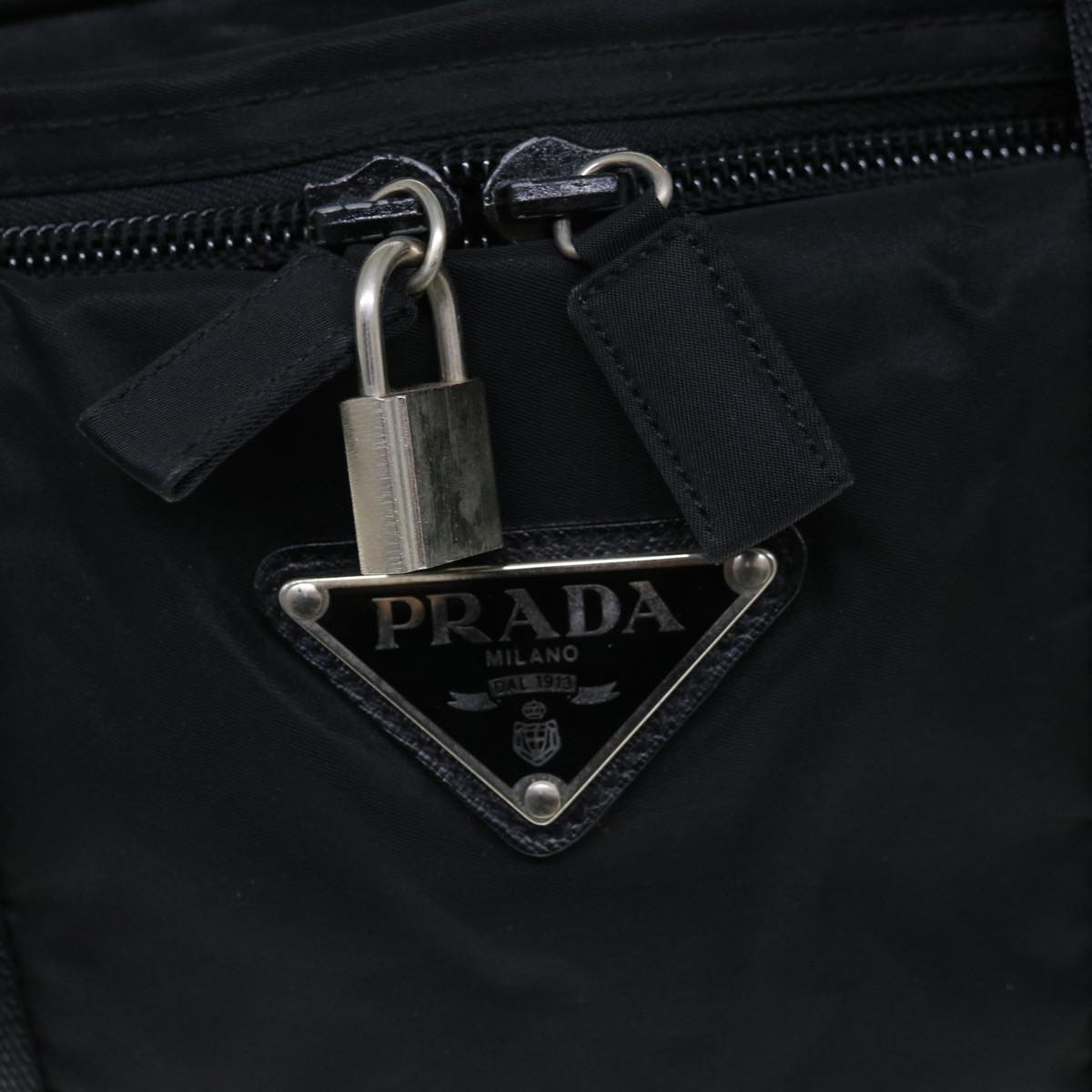 PRADA Boston Bag Nylon Black Auth bs11375