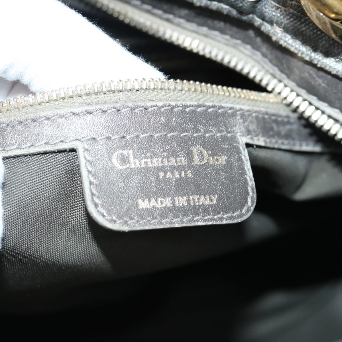 Christian Dior Canage Shoulder Bag Coated Canvas Gray Auth bs11380