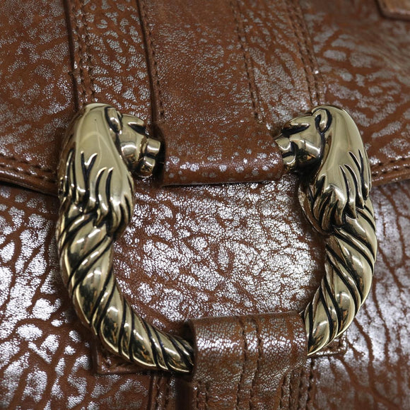 BVLGARI Hand Bag Leather Brown Auth bs11381