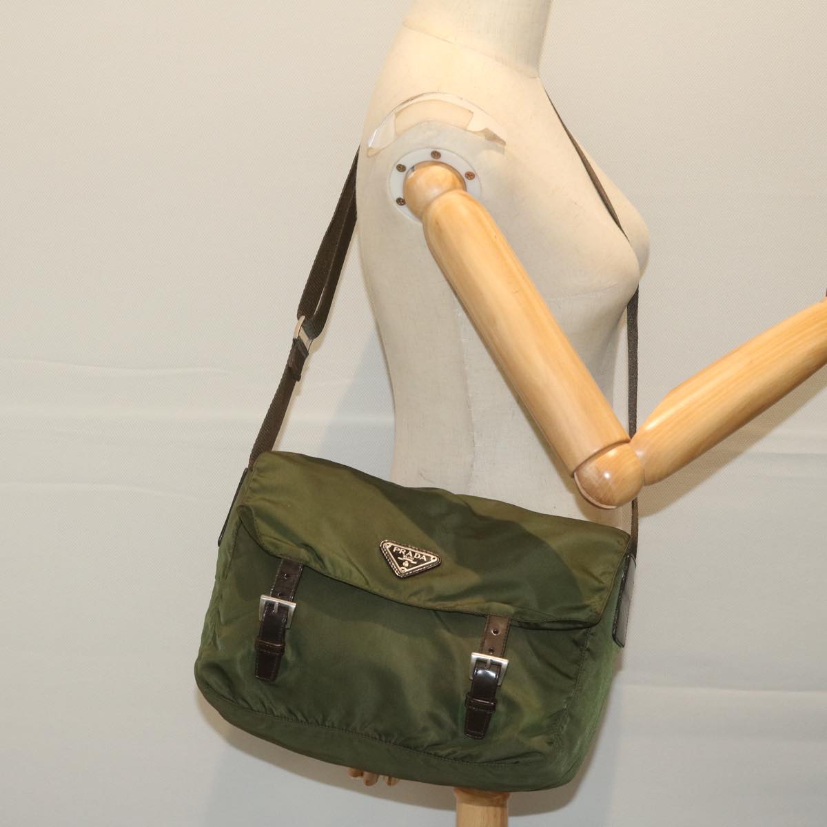 PRADA Shoulder Bag Nylon Green Auth bs11395