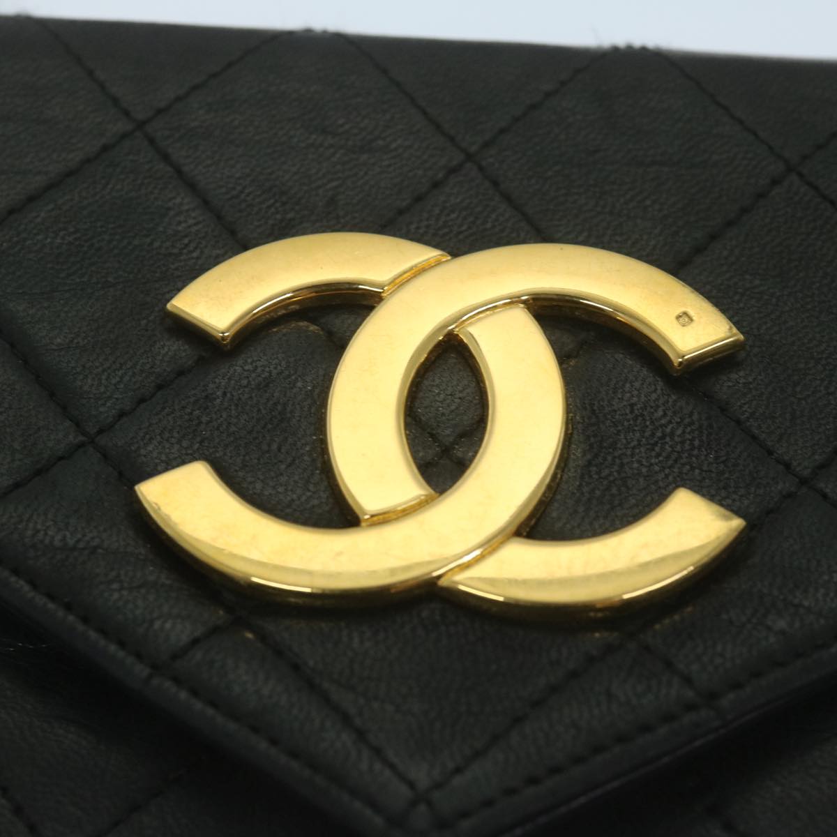 CHANEL Matelasse Chain Shoulder Bag Lamb Skin Black CC Auth bs11401