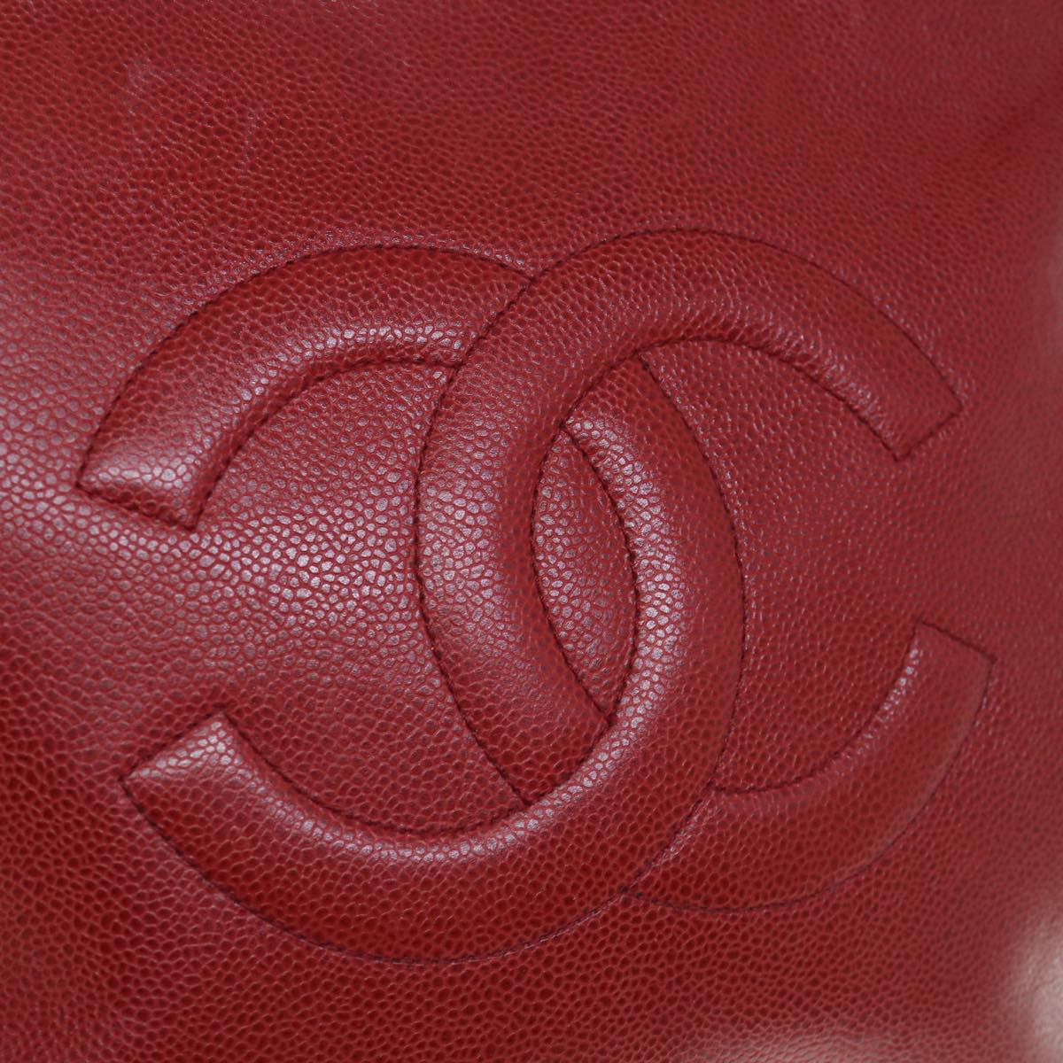 CHANEL Shoulder Bag Caviar Skin Red CC Auth bs11402