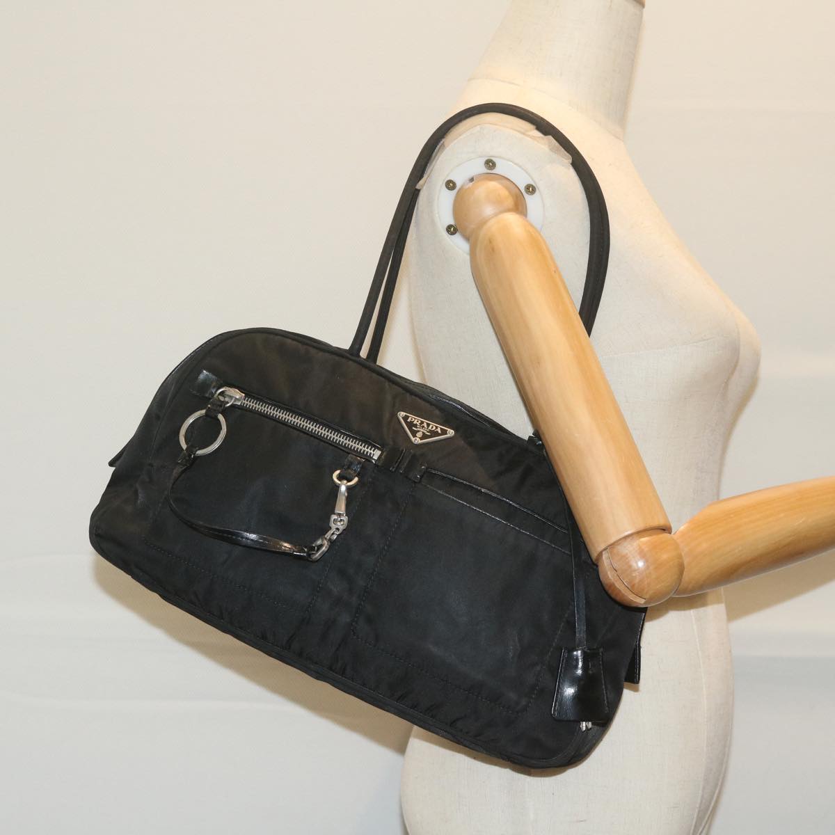 PRADA Shoulder Bag Nylon Black Auth bs11415